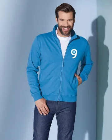 Sweat Jacket aus 100% Baumwolle, Reißverschluss, Stehkragen, 300g/m²