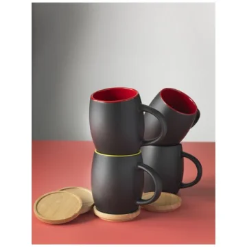 Hearth 400 ml keramiktasse mit holz untersetzer